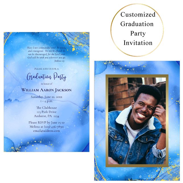 Ocean Flow Style Gold Glitter Orthodox Graduation  Invitation (Creator Uploaded)