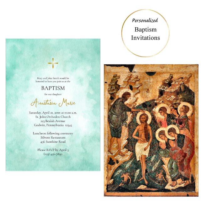 Ocean Foam Orthodox Christian Baptism Invitation (Creator Uploaded)
