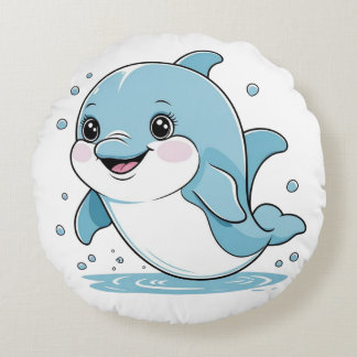 Ocean Friends Cute Sea Creatures Dolphin Round Pillow