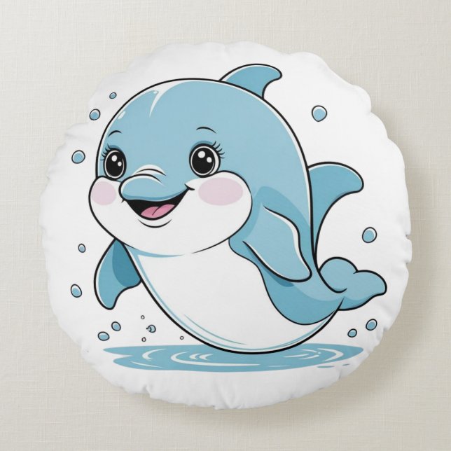 Ocean Friends Cute Sea Creatures Dolphin  Round Pillow (Front)