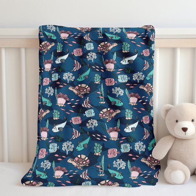 Ocean Friends kids pattern Baby Blanket (Ocean Friends Under the Sea baby blanket. Matching items available.)