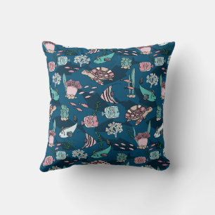 Ocean Friends kids pattern Throw Pillow