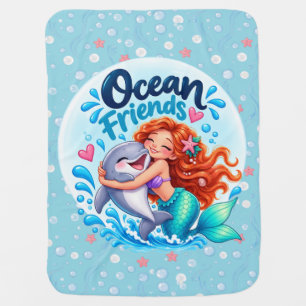 Ocean Friends Mermaid & Dolphin Baby Blanket Cut