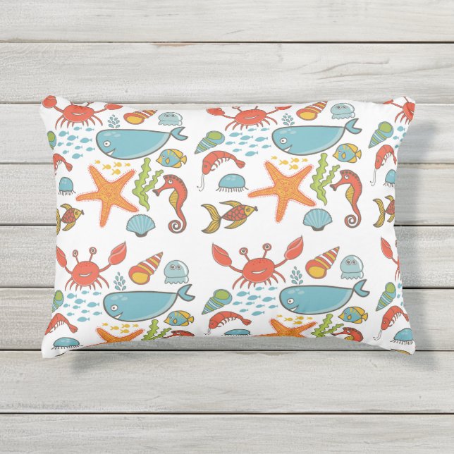 Ocean Friends Sealife Outdoor Pillow (Front)