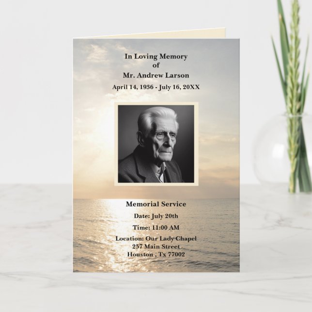 Ocean Funeral Memorial Obituary Folded Program (Front)