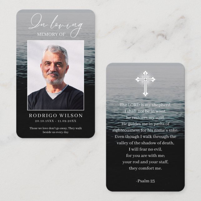 Ocean Funeral Memorial Prayer Photo Cards (Front/Back)