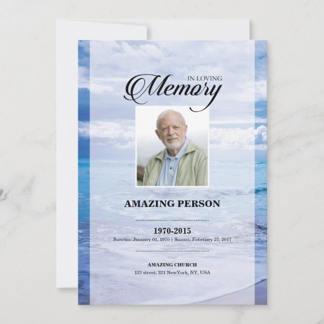 Ocean Funeral Prayer Card Template (Front)