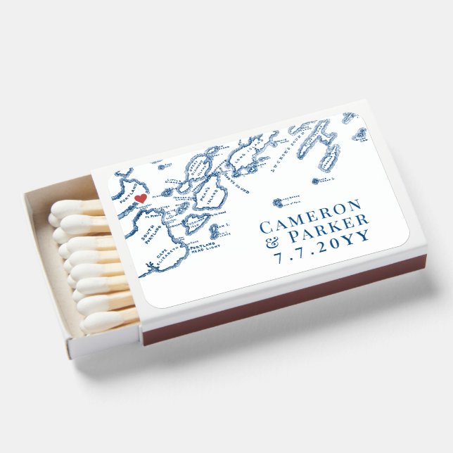 Ocean Gateway Wedding Portland Maine Map  Matchboxes (Front Open)