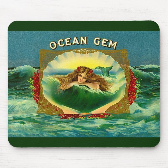 Ocean Gem mermaid cigar label Mouse Pad (Front)