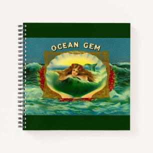 Ocean Gem mermaid cigar label Notebook