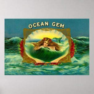 Ocean Gem mermaid cigar label print