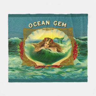 Ocean Gem mermaid cigar label print Fleece Blanket