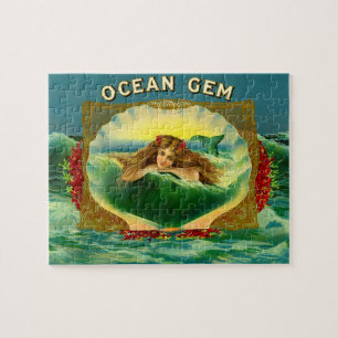 Ocean Gem mermaid cigar label print Jigsaw Puzzle