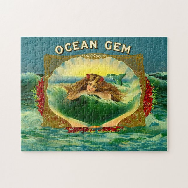Ocean Gem mermaid cigar label print Jigsaw Puzzle (Horizontal)