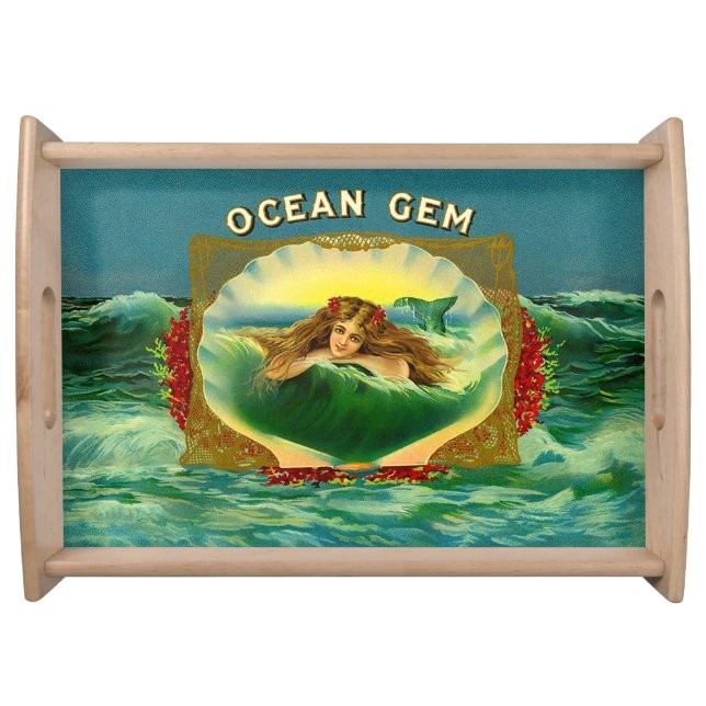 Ocean Gem mermaid cigar label print Serving Tray (Front)