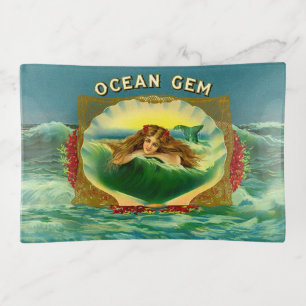 Ocean Gem mermaid cigar label print Trinket Tray