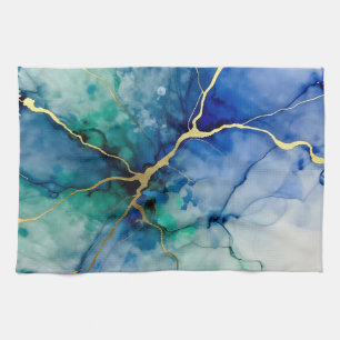 Ocean Geode Alcohol Ink Gold Veins Kitchen Towel