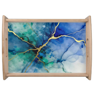 Ocean Geode Alcohol Ink Gold Veins Serving Tray