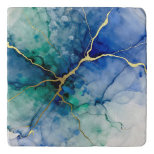 Ocean Geode Alcohol Ink Gold Veins Trivet