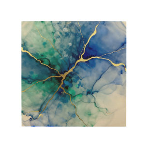 Ocean Geode Alcohol Ink Gold Veins Wood Wall Art