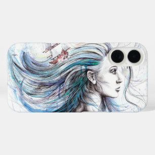 Ocean girl Nautical Surreal Watercolor art iPhone 16 Case