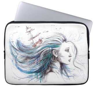 Ocean girl Nautical Surreal Watercolor art