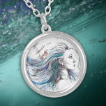 Ocean girl Nautical Surreal Watercolor art Silver Plated Necklace<br><div class="desc">"Oceans" | Pretty girl with blue hair turning into ocean waves with sailing ship on them. Watercolor and ink pen surreal painting art. 🔹 You can customize it - resize/rotate image, add text and more :) 🔹🔹🔹 Send me a photo of your purchase or just share it and tag me...</div>
