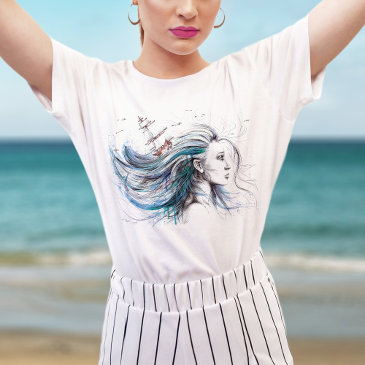 Ocean girl Nautical Surreal Watercolor art