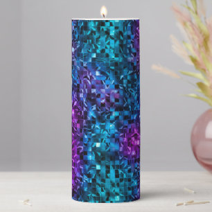 Ocean Glamour Blue and Pink Glitter Pillar Candle