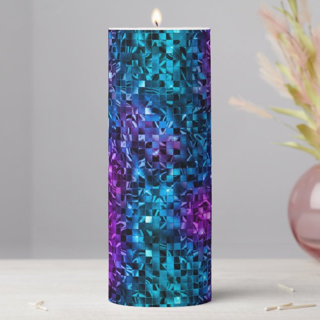 Ocean Glamour Blue and Pink Glitter Pillar Candle (In Situ)