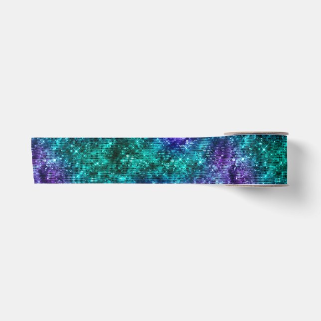 Ocean Glamour Purple and Teal Glitter Satin Ribbon (Front)