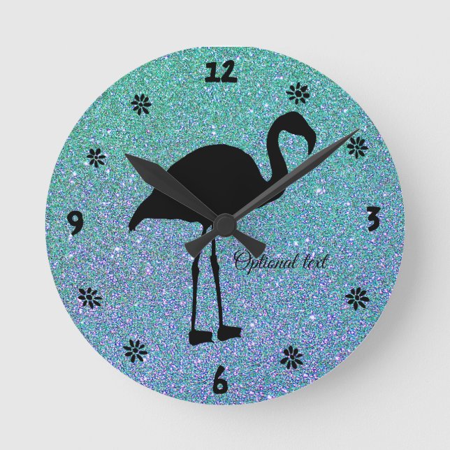 Ocean Glitter Flamingo Silhouette Wall Clock (Front)