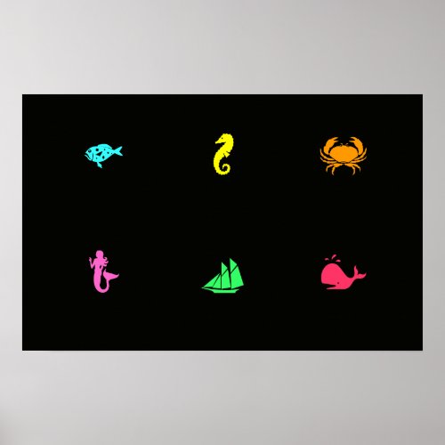 Ocean Glow_black light aquarium style Multi_Icon Poster