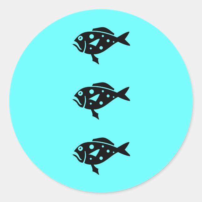 Ocean Glow_Black-on-Aqua Blue Grouper Classic Round Sticker (Front)