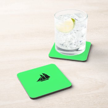 Ocean Glow_black-on-green Clipper Ship Drink Coaster by FUNauticals at Zazzle