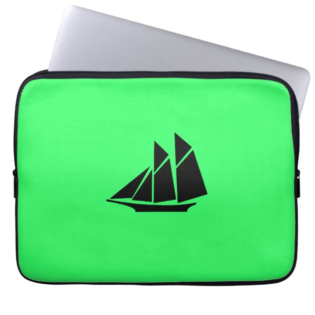 Ocean Glow_Black-on-Green Clipper Ship Laptop Sleeve (Front)