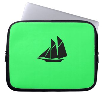 Ocean Glow_black-on-green Clipper Ship Laptop Sleeve by FUNauticals at Zazzle