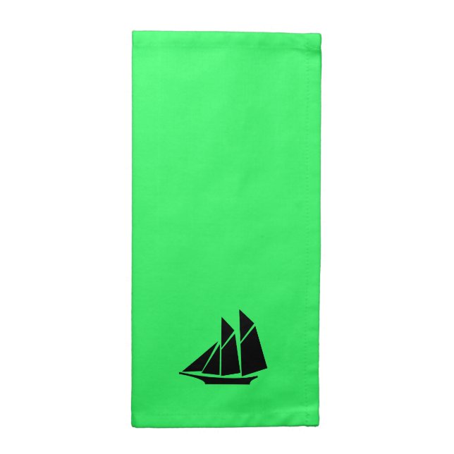 Ocean Glow_Black-on-Green Clipper Ship Napkin (Half Fold)