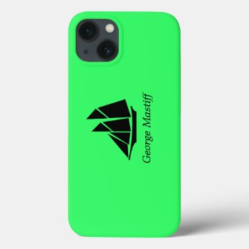 Ocean Glow_black-on-green Clipper Ship_personalize Iphone 13 Case by FUNauticals at Zazzle