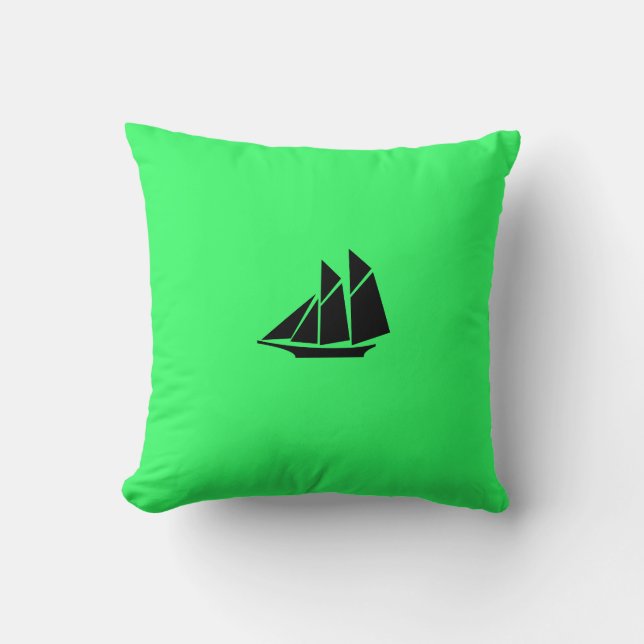 Ocean Glow_Black-on-Green Clipper Ship Throw Pillow (Front)