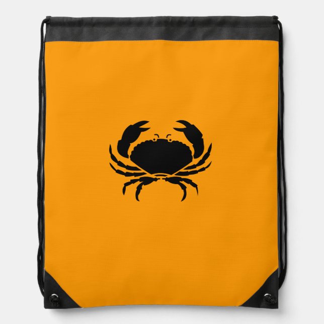 Ocean Glow_Black on Orange Crab Drawstring Bag (Front)
