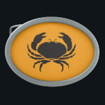 Ocean Glow_Black-on-Orange Crab Oval Belt Buckle<br><div class="desc">Show off your inner crustacean with our Ocean Glow, maritime icons, black-on-orange Crab belt buckle. Our tasty design is fully customizable. You can change the size, position, color, and, if you're feeling really crabby, the number of crabs, along with the background color. Just click "Customize it" and away you go!...</div>