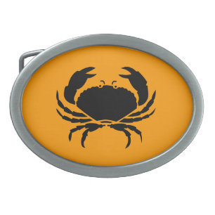 Ocean Glow_Black-on-Orange Crab Oval Belt Buckle