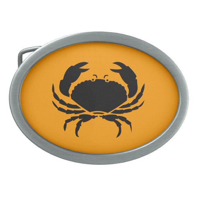 Ocean Glow_Black-on-Orange Crab Oval Belt Buckle (Front)