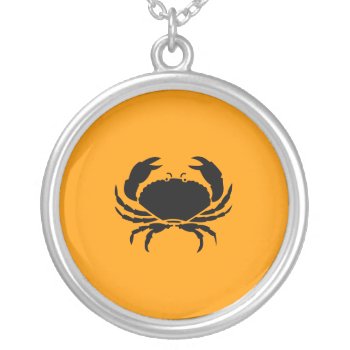Ocean Glow_black-on-orange Crab Silver Plated Necklace by FUNauticals at Zazzle