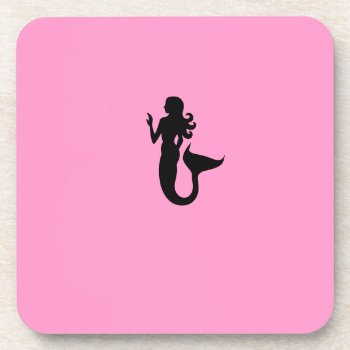 Ocean Glow_black-on-pink Mermaid Coaster by FUNauticals at Zazzle