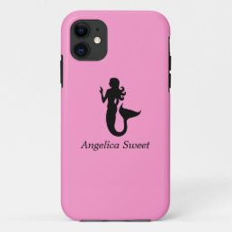 Ocean Glow_Black-on-Pink Mermaid_personalized iPhone 11 Case