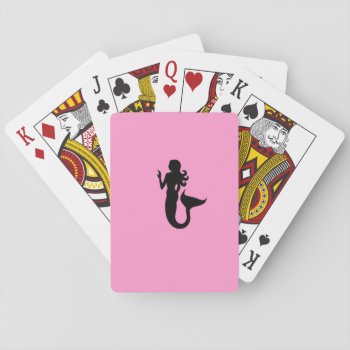 Ocean Glow_black-on-pink Mermaid Playing Cards by FUNauticals at Zazzle