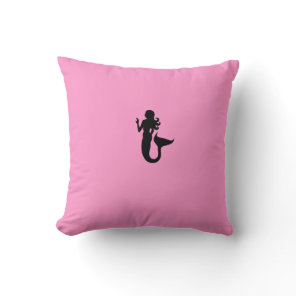 Ocean Glow_Black-on-Pink Mermaid Throw Pillow