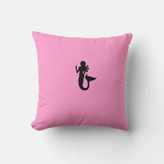 Ocean Glow_Black-on-Pink Mermaid Throw Pillow (Front)